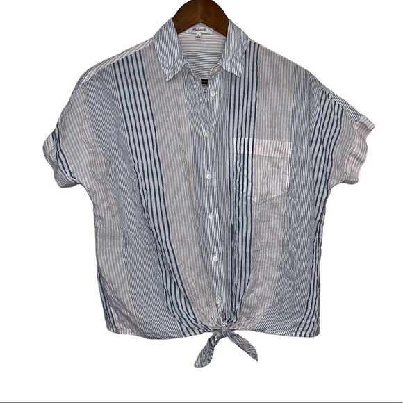 Women's Madewell Red White & Blue Striped Button Down Shirt - Picture 1 of 9